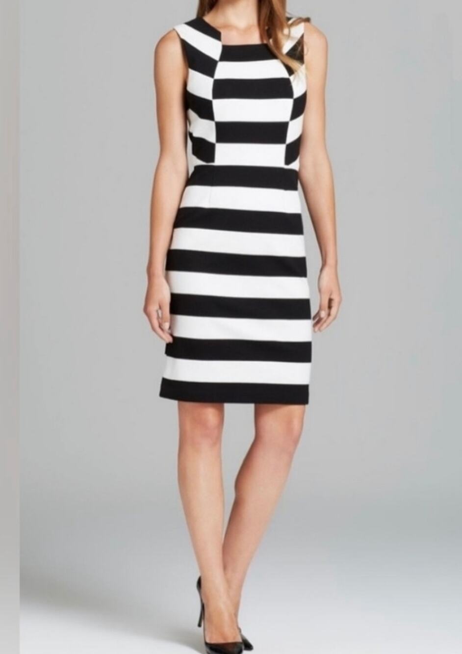 Trina Turk Marsha Black & White Wide Striped Sheath Dress, Size 2
